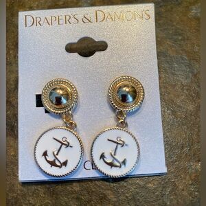 White and Gold Nautical Clip on earrings